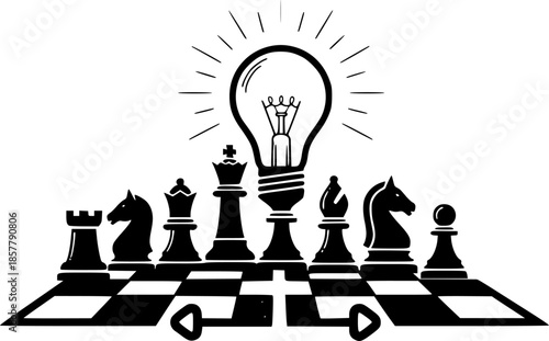 Strategic creativity with chess pieces and lightbulb in brush st
