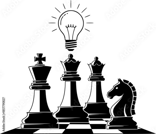 Strategic creativity with chess pieces and lightbulb in brush st
