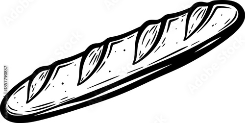 Minimalist Sumi-e Depiction of a Baguette with Brush Stroke Text
