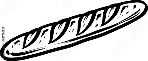 Minimalist Sumi-e Depiction of a Baguette with Brush Stroke Text
