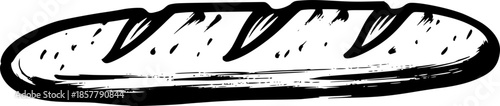 Minimalist Sumi-e Depiction of a Baguette with Brush Stroke Text
