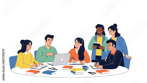 Group of People Working Together Around Table.