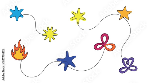 Intertwined Path of Symbolic Elements: A visually appealing illustration that showcases a winding path of stars and symbols, each representing a unique concept or idea.