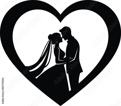 Silhouette of a romantic couple in a heart