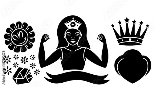 Woman silhouette empowerment graphic set Vector