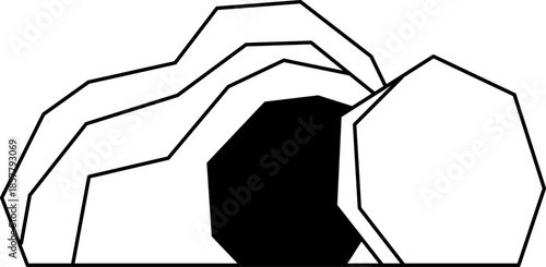 Geometric vector icon Easter Minimalist logo depiction an empty tomb with the stone rolled away, symbolizing the resurrection of Jesus Christ design christian faith in aesthetic