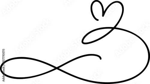 Infinity valentine heart symbol, hand drawn vector black line art depicting lasting eternal commitment love