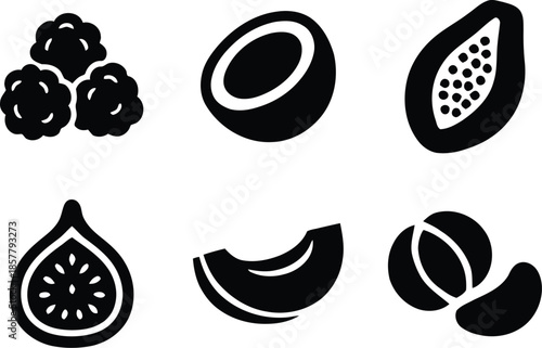 Fruits icon set. All mix fruit set, banana, strawberry, pineapple, watermelon, grapes, mango, blueberries, peach, cherry, lemon, avocado, pear, kiwi, Vector illustration !