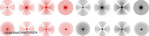 Pain localization icons. Symbols for medical design. Concentric wave pattern radiating outward from center isolated PNG
