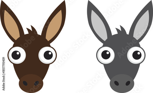 Cute Cartoon Donkey Head Vector Set With Brown And Gray Farm Animal Avatars For Children Book Illustration Mascot Design And Emoticons