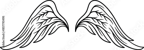 Hand Drawn Minimalist Angel Wings Vector Illustration in Black Line Art Style for Tattoo Design Logo Emblem and Decorative Branding