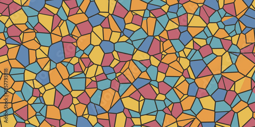 Colorful Geometric Mosaic: An eye-catching mosaic of irregular geometric shapes, each a unique hue, woven together to create a complex and visually stunning pattern.