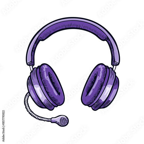 Purple Headphones with Microphone Graphic Illustration for Audio and Communication