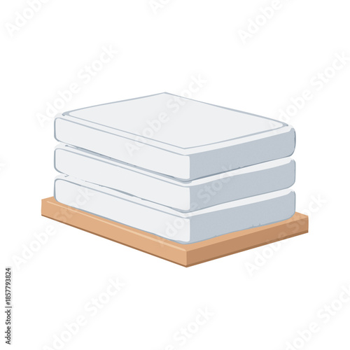 Stack of Rectangular White Cushions on Wooden Platform for Seating or Comfort