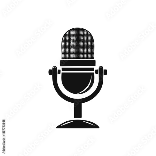 Studio microphone vector illustration for voice recording, podcasting and radio broadcasting in black