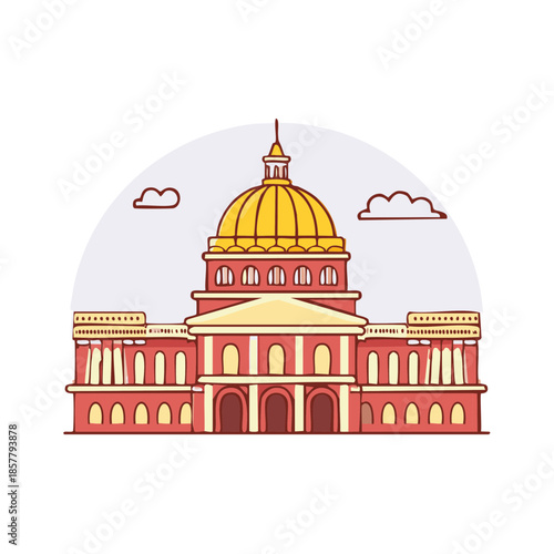 Cartoon Illustration of a Capitol Building with Golden Dome against Soft Background