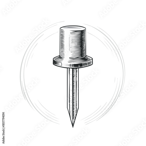 Detailed Engraving Illustration of a Push Pin for Stationery or Crafts