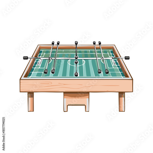 Illustration of foosball table for recreational activities with players and a soccer ball for playing entertainment and leisure games in a team