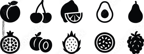 Fruits icon set. All mix fruit set, banana, strawberry, pineapple, watermelon, grapes, mango, blueberries, peach, cherry, lemon, avocado, pear, kiwi, Vector illustration !