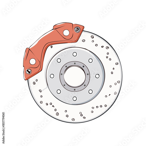 Automotive Disc Brake Rotor and Caliper Illustration for Vehicle Service and Repair