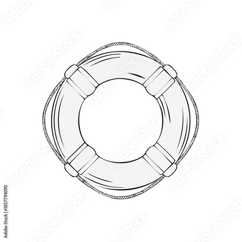Isolated Lifesaver Graphic: Floating Rescue Ring with Attached Rope for Water Safety