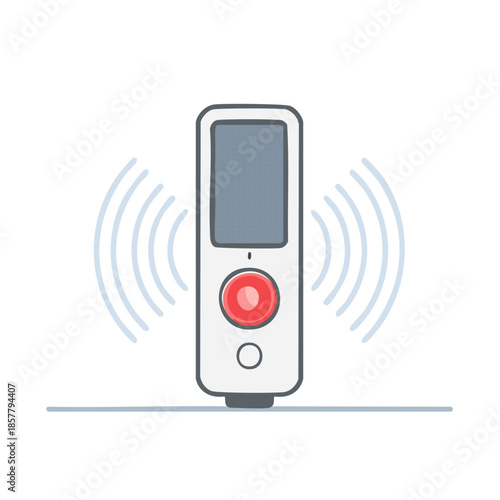Handheld Voice Recorder Illustration Audio Capture with Signal Waves, Press Button and Record Sound, Studio Mic Device