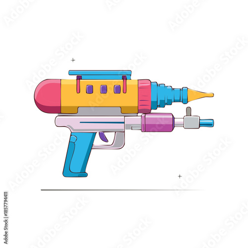 Colorful cartoon ray gun with fun design and creative form for space battle or outer space theme illustration