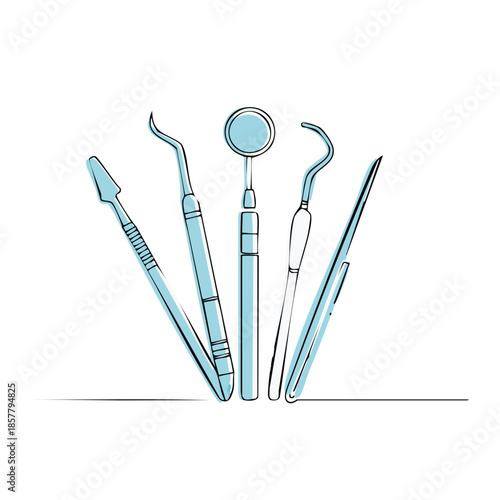 Stylized Dental Tools Illustration on White Background for Professional Dental Care