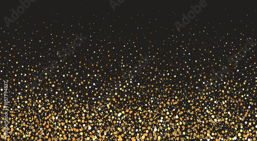 Elegant gold glitter particles scattered on a black background for a festive celebration vector illustration.