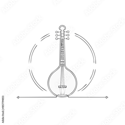 Sitar Vector Art: Traditional Stringed Instrument with Decorative Circle and Line Elements