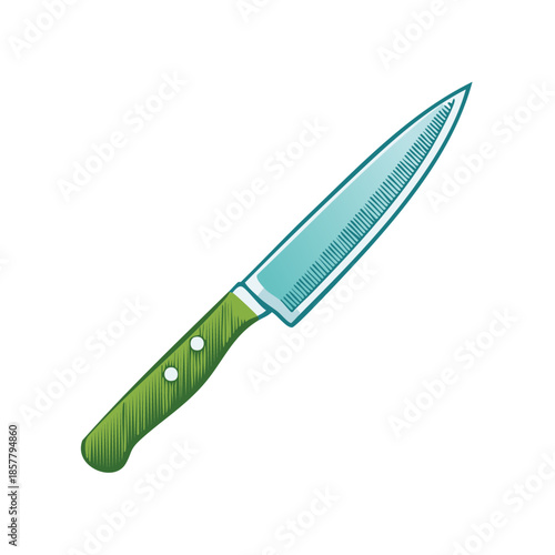 Illustration of a sharp kitchen knife for food preparation, cooking, and culinary arts