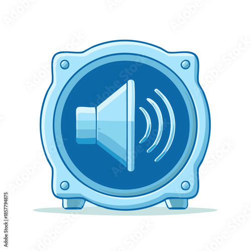 Blue Square Speaker with Sound Waves Illustration Communication Technology, Design