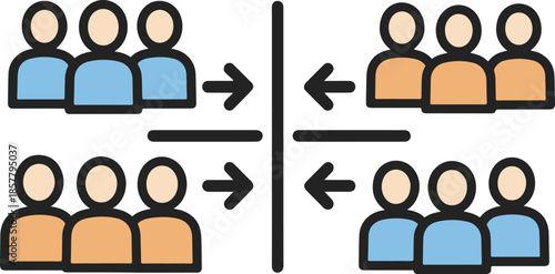 Conceptual illustration of group dynamics and directional movement in a market or system