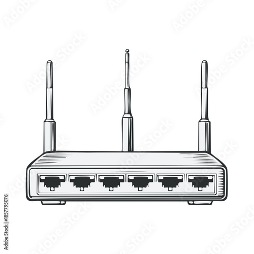 Wireless Internet Router with Antennas Outline Illustration Computer Technology Communication Device Network Equipment Connection Gadget Sketch Style