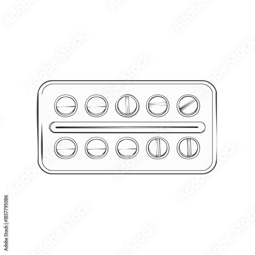 Hand-Drawn Blister Pack Illustration with Medicine Pills for Healthcare Needs