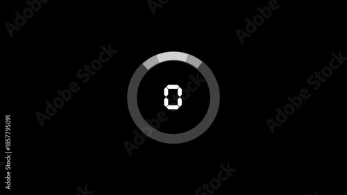 5 to 0 seconds modern countdown with circular bar line animation effect, five seconds digital countdown 4k animation on dark background
