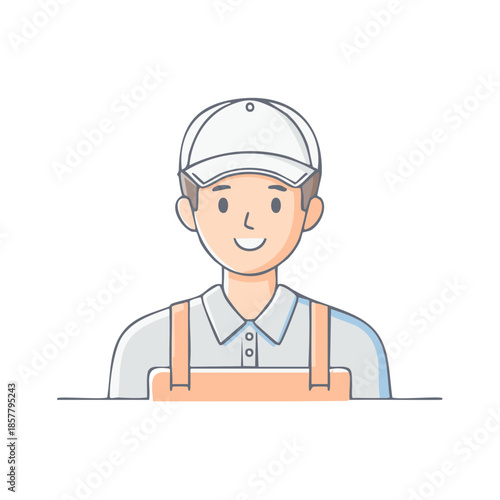 Friendly Worker with Cap Smiling Portrait Illustration Professional Uniform Character Design Service Provider Occupation Employment