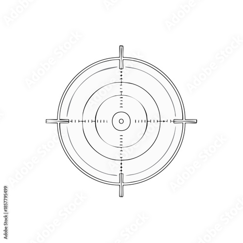 Crosshair Target Graphic Illustration: Precision Aiming with Concentric Circles and Fine Lines for Shooting and Accuracy