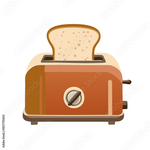 Toaster appliance with a slice of bread rising up, breakfast illustration