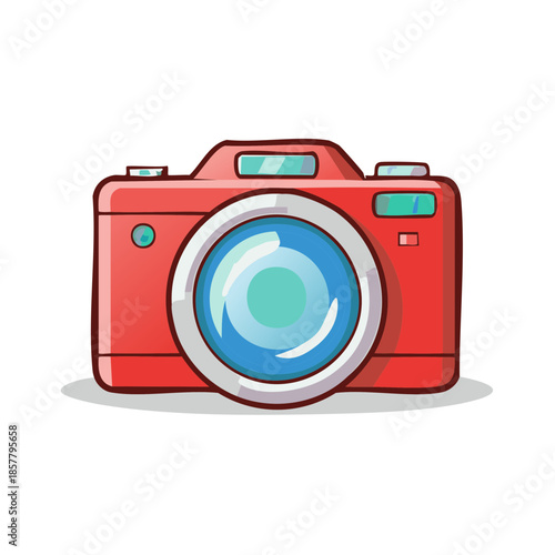 Illustration of a red compact digital camera for photography capturing memories and moments