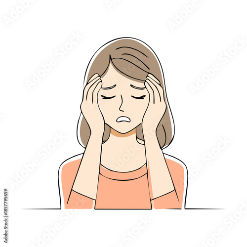 Woman experiences overwhelming sadness, holding head in distress, expressing feelings of depression and headache. Represents mental health issues.