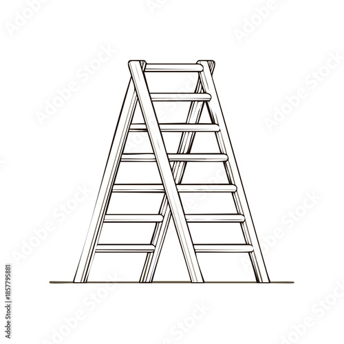 Illustration of wooden step ladder extending upwards offering access to higher level or aspiration isolated on white