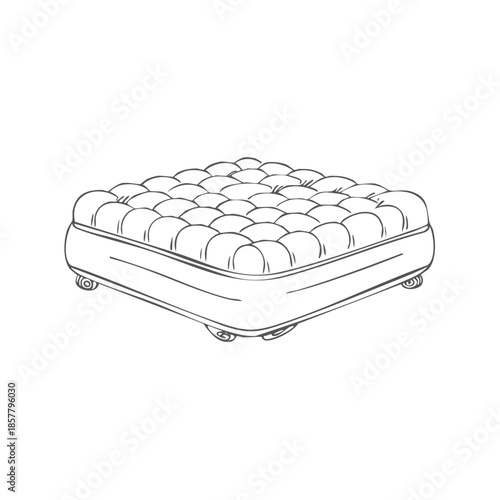 Drawing of tufted square ottoman upholstered furniture footstool home decor element sketch