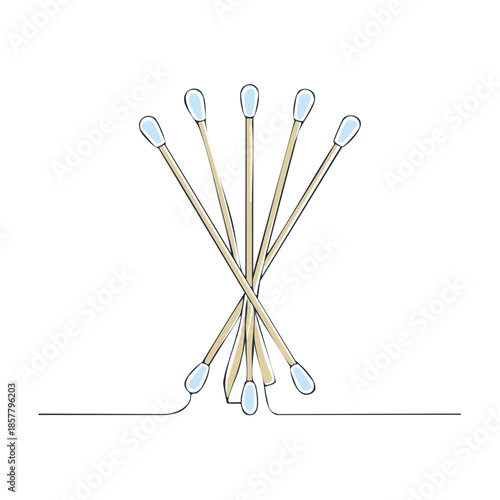 Group of Light Blue Cotton Swabs Art Drawing on White Background Minimalist Design