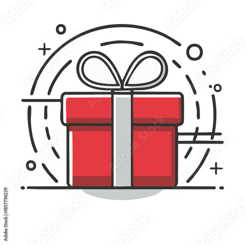 Stylized Red Gift Box with Bow and Decorative Lines for Celebrations and Giving