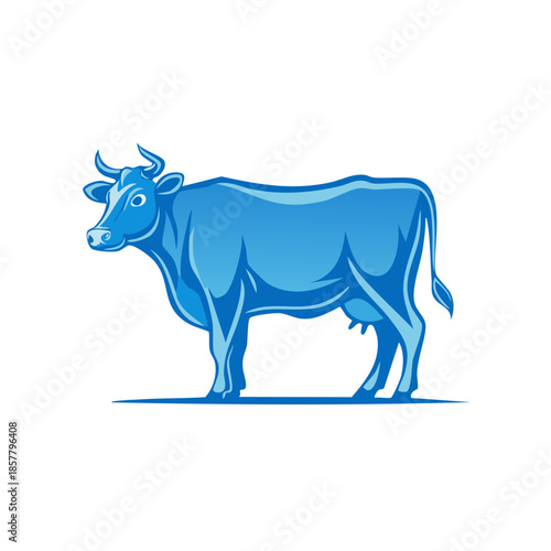 Blue Cow Standing Side View Illustration Mammal Livestock Farm Animal Dairy Creature Agriculture Pasture Grazing Ruminant Horns Hooves Graphic Design