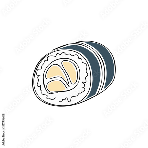 Simple Sushi Roll Sketch Depicting Authentic Japanese Cuisine with Rice and Filling