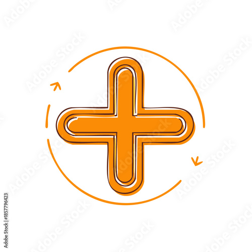 Medical Plus Symbol: Isolated Orange-Yellow Colored Graphic Icon Element on White