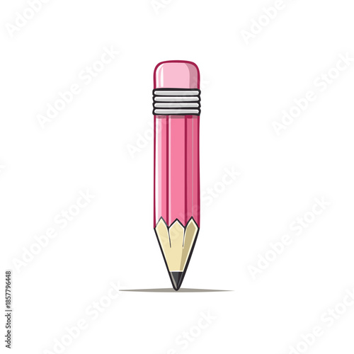 Cartoon pink pencil with eraser for drawing or writing supply in vibrant shades for creative design