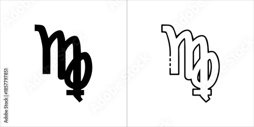 Matching female sign vector icons with modern line art outline and bold solid silhouette design
